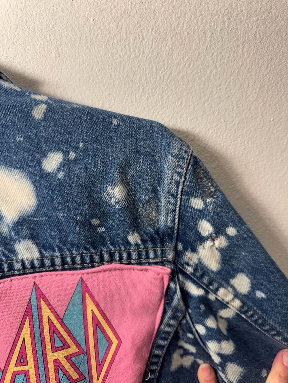 Vintage Crossroads Bleached Denim Jacket with Def Leppard High 'n' Dry Back Patc - Picture 6 of 9